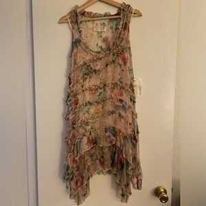 Johnny Was Floral Ruffle Tank - Cream, Pink, Green